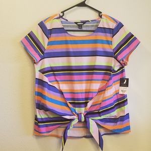 Project Runway Multicolor Striped Tie Front Top M